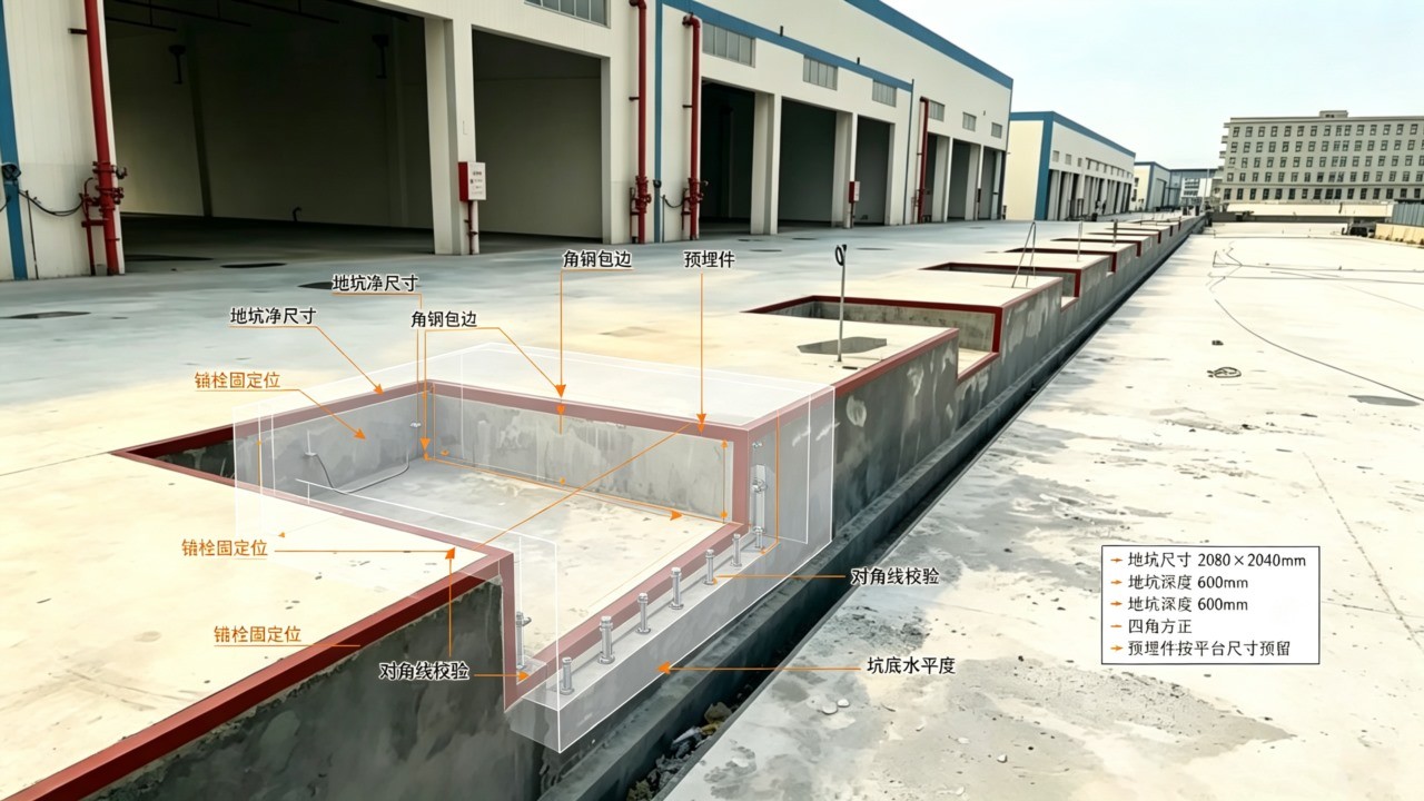 固定登车桥地坑施工现场实拍图